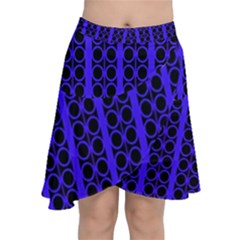 Circles Lines Black Blue Chiffon Wrap Front Skirt