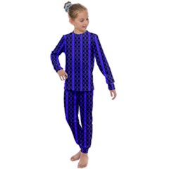 Circles Lines Black Blue Kids  Long Sleeve Set  by BrightVibesDesign