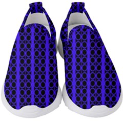 Circles Lines Black Blue Kids  Slip On Sneakers by BrightVibesDesign