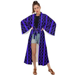 Circles Lines Black Blue Maxi Kimono by BrightVibesDesign