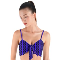 Circles Lines Black Blue Woven Tie Front Bralet