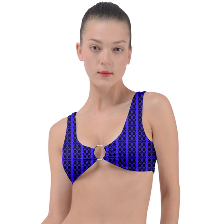 Circles Lines Black Blue Ring Detail Bikini Top