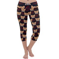 Welsh Corgi Cartoon Face Charcoal Capri Yoga Leggings