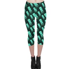 Cute Cartoon Jellyfish Green Capri Leggings  by trulycreative