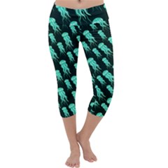 Cute Cartoon Jellyfish Green Capri Yoga Leggings by trulycreative