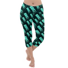 Cute Cartoon Jellyfish Green Lightweight Velour Capri Yoga Leggings by trulycreative