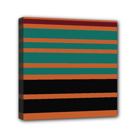 Black Stripes Orange Brown Teal Mini Canvas 6  X 6  (stretched) by BrightVibesDesign