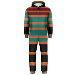 Black Stripes Orange Brown Teal Hooded Jumpsuit (men)  by BrightVibesDesign