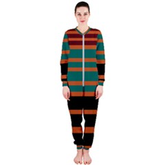 Black Stripes Orange Brown Teal Onepiece Jumpsuit (ladies)  by BrightVibesDesign