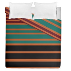 Black Stripes Orange Brown Teal Duvet Cover Double Side (queen Size) by BrightVibesDesign