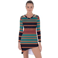 Black Stripes Orange Brown Teal Asymmetric Cut-out Shift Dress by BrightVibesDesign