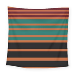 Black Stripes Orange Brown Teal Square Tapestry (large) by BrightVibesDesign