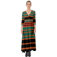 Black Stripes Orange Brown Teal Button Up Boho Maxi Dress by BrightVibesDesign