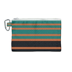 Black Stripes Orange Brown Teal Canvas Cosmetic Bag (medium) by BrightVibesDesign