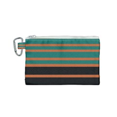 Black Stripes Orange Brown Teal Canvas Cosmetic Bag (small) by BrightVibesDesign