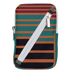 Black Stripes Orange Brown Teal Belt Pouch Bag (large) by BrightVibesDesign