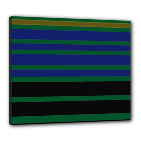 Black Stripes Green Olive Blue Canvas 24  X 20  (stretched) by BrightVibesDesign