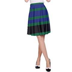 Black Stripes Green Olive Blue A-line Skirt by BrightVibesDesign