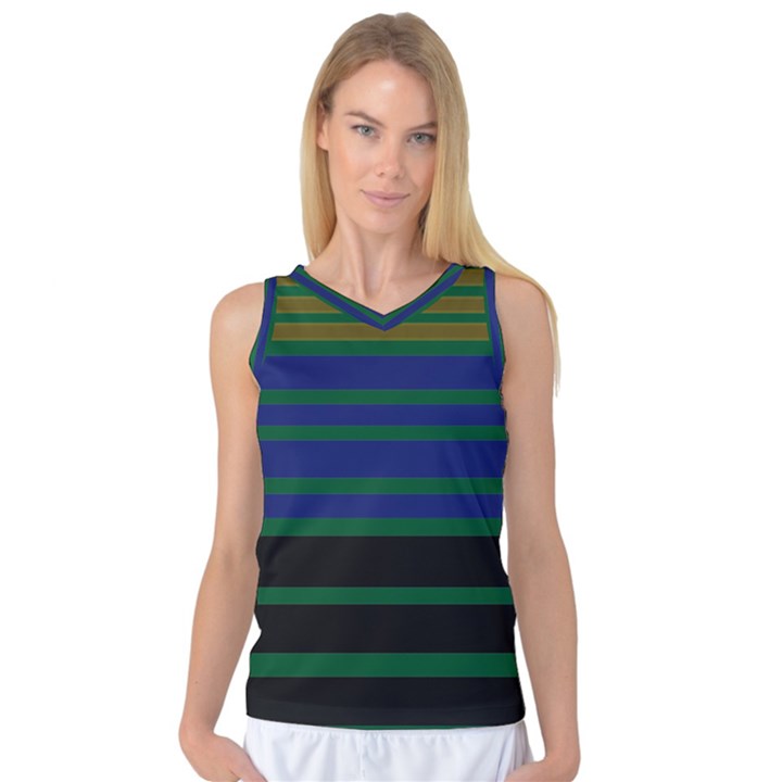 Black Stripes Green Olive Blue Women s Basketball Tank Top