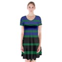 Black Stripes Green Olive Blue Short Sleeve V-neck Flare Dress View1