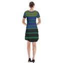 Black Stripes Green Olive Blue Short Sleeve V-neck Flare Dress View2