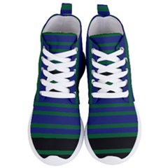 Black Stripes Green Olive Blue Women s Lightweight High Top Sneakers by BrightVibesDesign