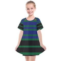 Black Stripes Green Olive Blue Kids  Smock Dress by BrightVibesDesign