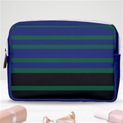 Black Stripes Green Olive Blue Make Up Pouch (medium) by BrightVibesDesign