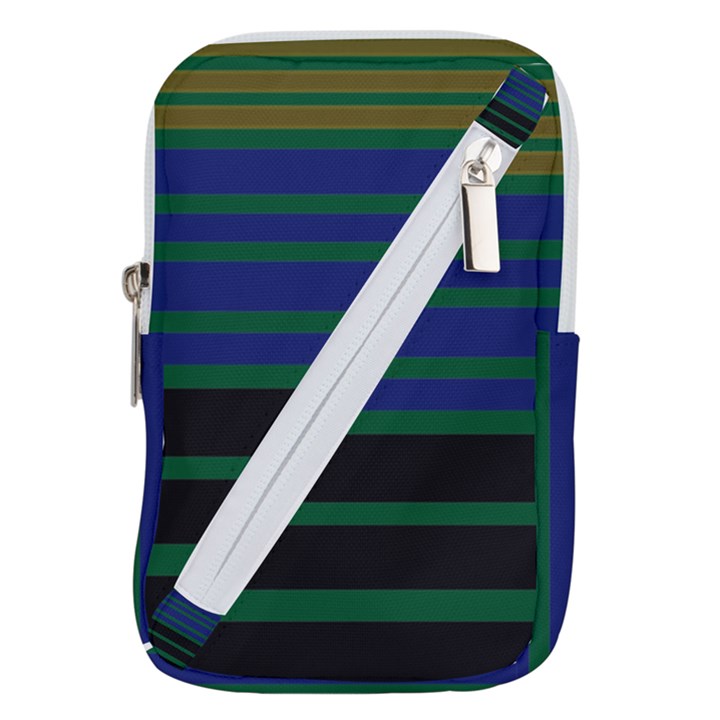 Black Stripes Green Olive Blue Belt Pouch Bag (Small)