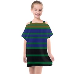 Black Stripes Green Olive Blue Kids  One Piece Chiffon Dress by BrightVibesDesign