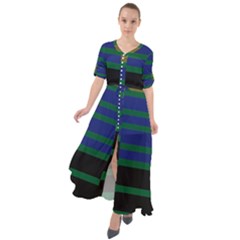 Black Stripes Green Olive Blue Waist Tie Boho Maxi Dress by BrightVibesDesign