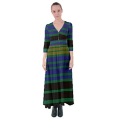 Black Stripes Green Olive Blue Button Up Maxi Dress by BrightVibesDesign