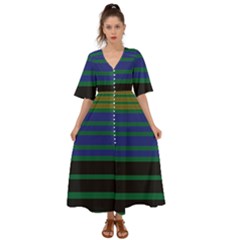 Black Stripes Green Olive Blue Kimono Sleeve Boho Dress by BrightVibesDesign