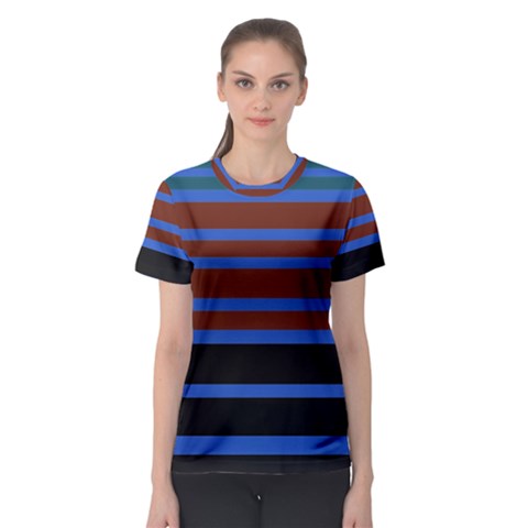 Black Stripes Blue Green Orange Women s Sport Mesh Tee by BrightVibesDesign