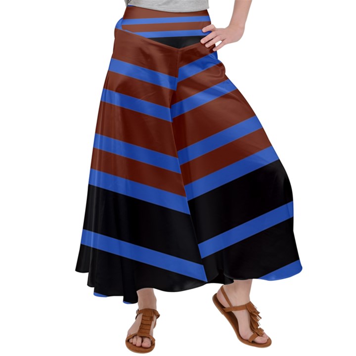 Black Stripes Blue Green Orange Satin Palazzo Pants