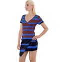 Black Stripes Blue Green Orange Short Sleeve Asymmetric Mini Dress View1