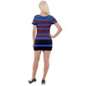 Black Stripes Blue Green Orange Short Sleeve Asymmetric Mini Dress View2