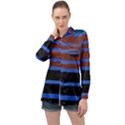 Black Stripes Blue Green Orange Long Sleeve Satin Shirt View1