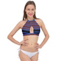 Black Stripes Blue Green Orange Cross Front Halter Bikini Top View1