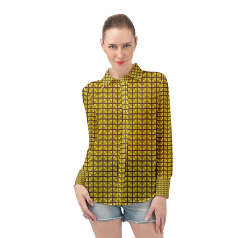 Brown With Yellow Checks Long Sleeve Chiffon Shirt by BePrettily