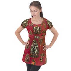 Wonderful Vintage Christmas Design Puff Sleeve Tunic Top by FantasyWorld7