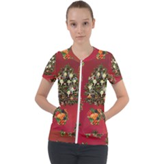 Wonderful Vintage Christmas Design Short Sleeve Zip Up Jacket by FantasyWorld7