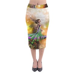 Cute Flying Fairy In The Night Midi Pencil Skirt by FantasyWorld7