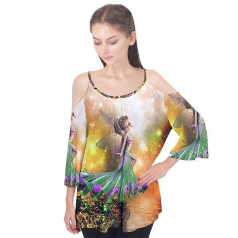 Cute Flying Fairy In The Night Flutter Tees by FantasyWorld7