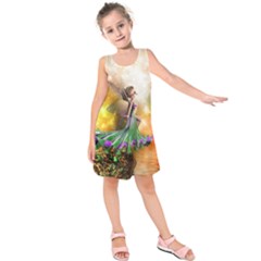 Cute Flying Fairy In The Night Kids  Sleeveless Dress by FantasyWorld7