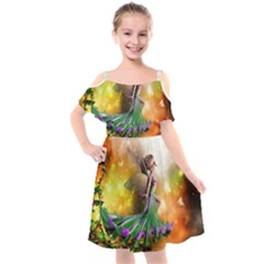 Cute Flying Fairy In The Night Kids  Cut Out Shoulders Chiffon Dress by FantasyWorld7