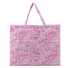 Coffee Pink Zipper Large Tote Bag by Amoreluxe