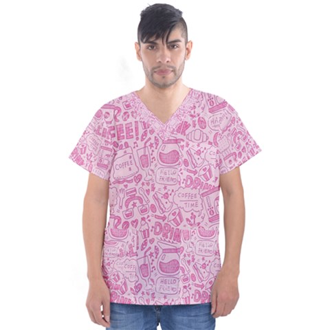 Coffee Pink Men s V-neck Scrub Top by Amoreluxe