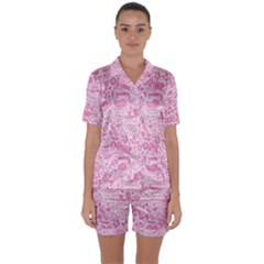 Coffee Pink Satin Short Sleeve Pyjamas Set by Amoreluxe