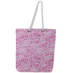 Coffee Pink Full Print Rope Handle Tote (large) by Amoreluxe